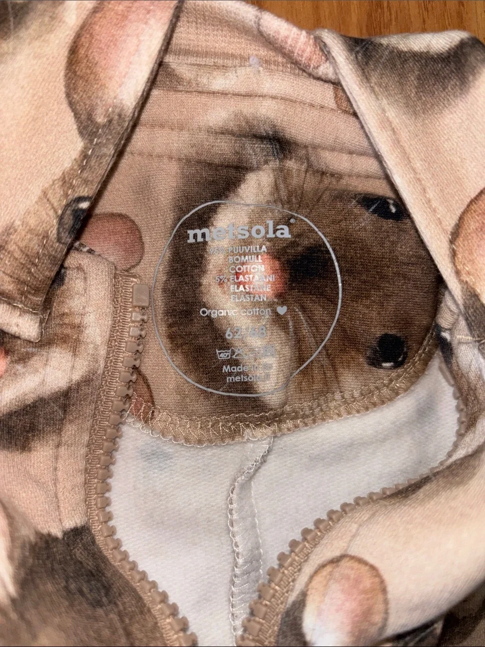 Metsola Beige Brown Mouse Print Kids Onesie Hoodie